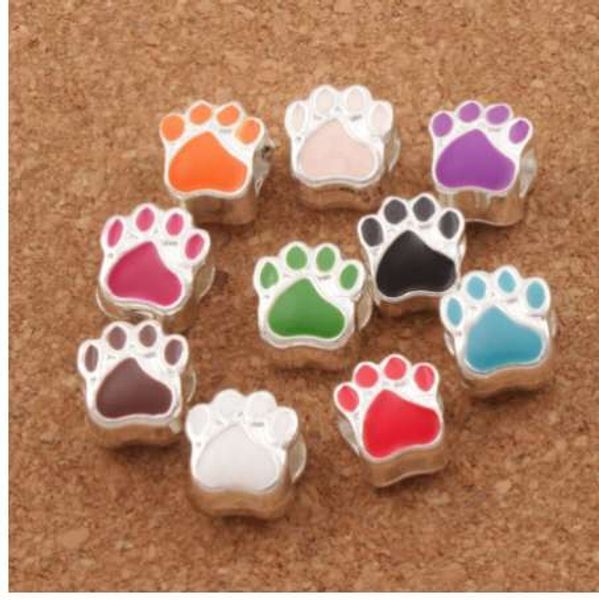 

enamel bear dog cat paw print big hole beads 10colors l1770 10pcs silver plated bead fit european bracelets, Black