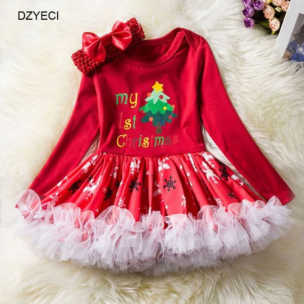 

dzyeci my first christmas dress for new born girl costume gown lace frock bow headband toddler infant boutique clothes, Red;yellow