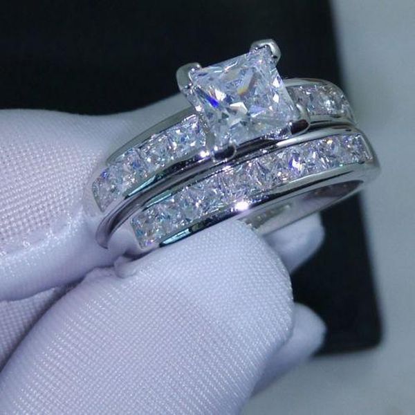 

Роскошные ювелирные изделия Dimond кристаллы Женские кольца Принцесса вырезать имитация Алмаз обручальное кольцо ювелирные изделия