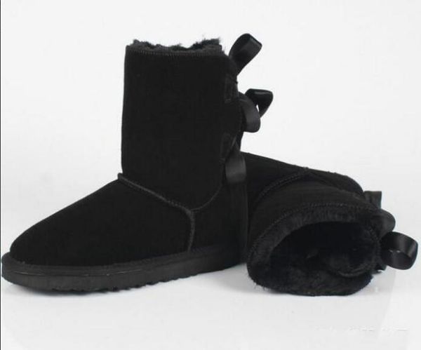 

winter australia classic snow boots quality tall boots real leather bailey bowknot women's bailey bow knee boots shoes #280, Black