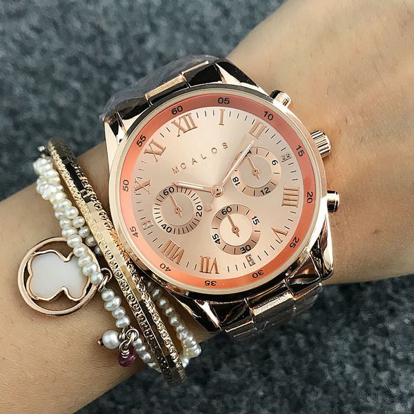 

Fashion M design Brand women's Girl 3 Dials style Metal steel band Quartz wrist Watch M45