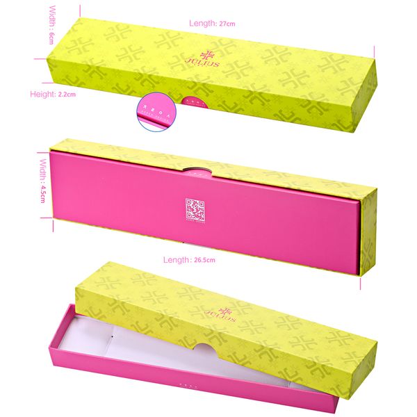 

watch box julius brand classic yellow & pink rectangle shaped paper gift box packing for wristwatches watches boxes, Black;blue