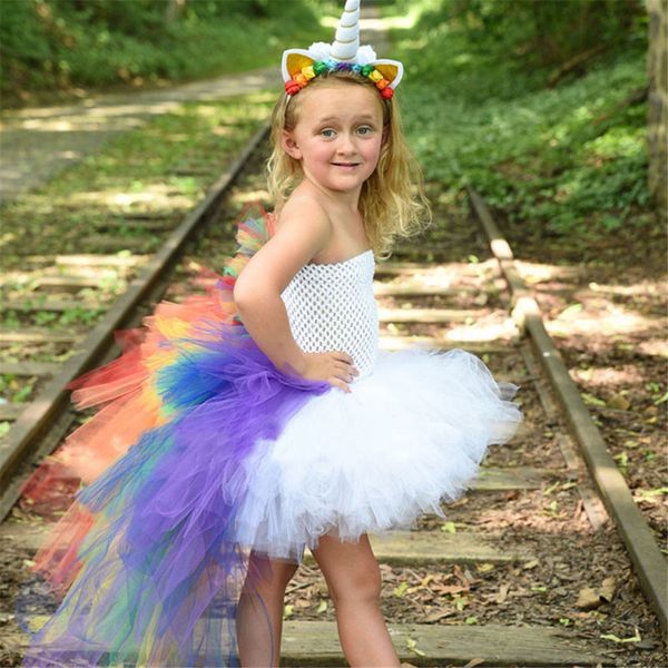 

unicorn girls tutu dress kids party dresses baby unicorn bustle rainbow purim dress children cosplay costume, Red;yellow