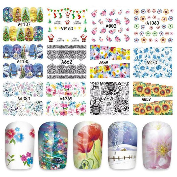 

addfavor 12pc nail stickers manicure fingernail art design floral nail sticker diy lace christmas decoration decal foils, Black