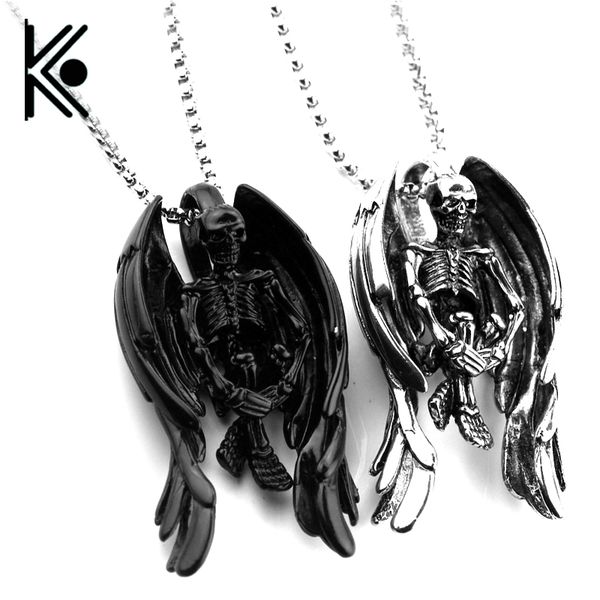 

whole saleskeleton skull wings style religious jewelry amulet pagan wiccan talisman church of satan charm lead free, Silver