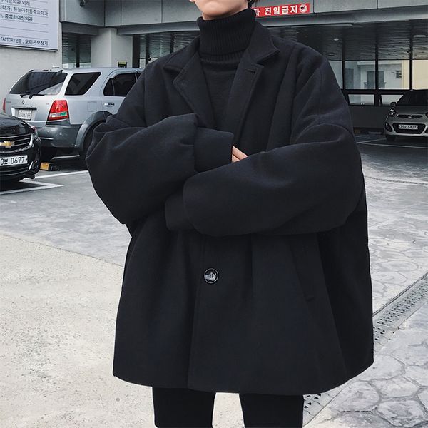 

2018 autumn loose wild korean version of the trend winter coat men men's long section wool black / khaki s-3xl new windbreaker, Tan;black