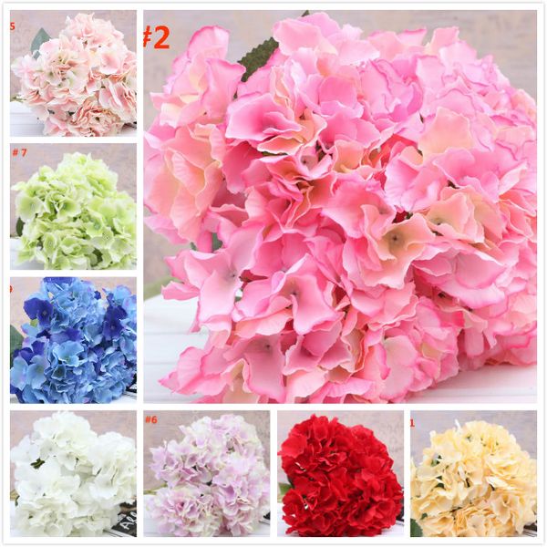 

2018 artificial hydrangea flower head 48cm fake silk single real touch hydrangeas 9 colors for wedding centerpieces home party decorative