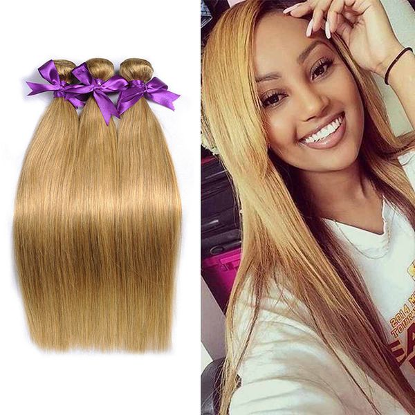 

brazilian virgin hair weave bundles color 27# honey blonde peruvian malaysian silky straight human hair extensions, Black