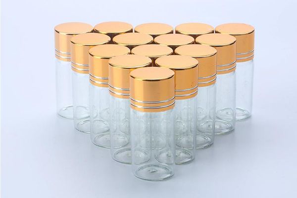 12 ml Mini Garrafa de Vidro Transparente De Alumínio Ouro Tampa Do Parafuso Recipiente de Borosilicato Vial Vazio 500 pcs SN1288