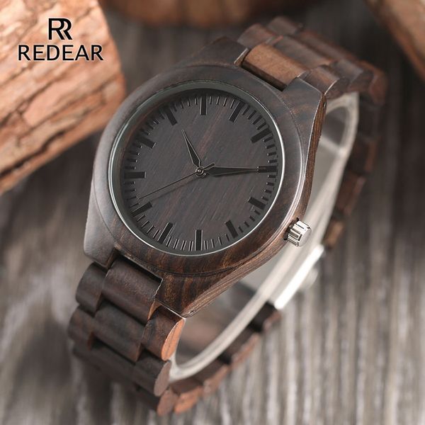 

redear handmade black sandalwood watches lover's watches cool nature wood quartz automatic watch in gift box without logo, Slivery;brown