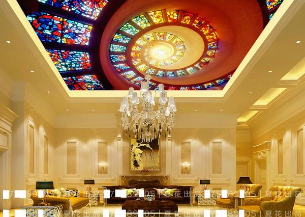 

non-woven wallpaper ceiling european stained glass 3d ceiling murals wallpaper for children room