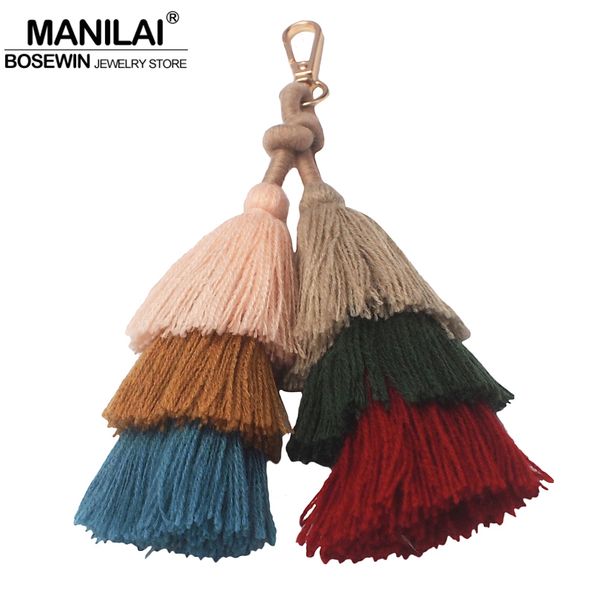 

manilai bohemian handmade bag pendant women fashion jewelry accessories charm keychain multicolor cotton tassel key chain, Silver