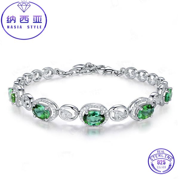 

elegant women bracelet pave setting dazzing olive green spinel fine jewelry 925 sterling silver bracelets anniversary gift, Golden;silver