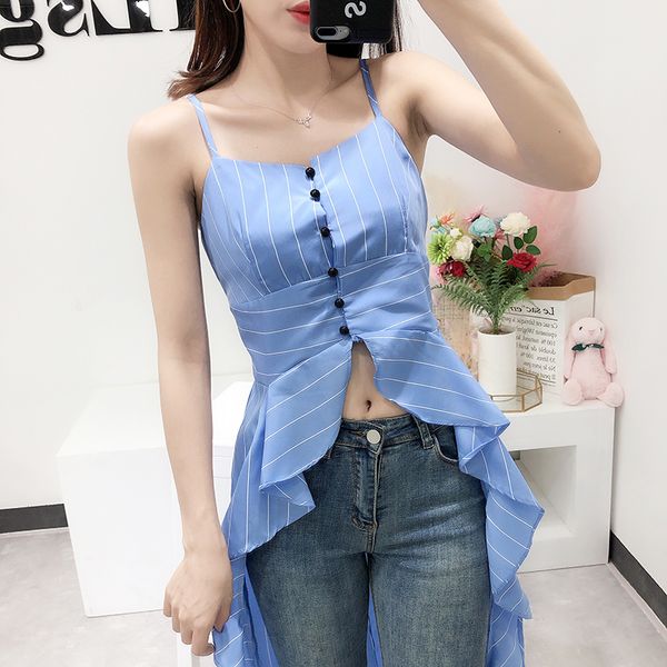 

women tank camis thin strap elegant front and back long striped chiffon harbor vintage chic slings vest female summer 2018 new, White