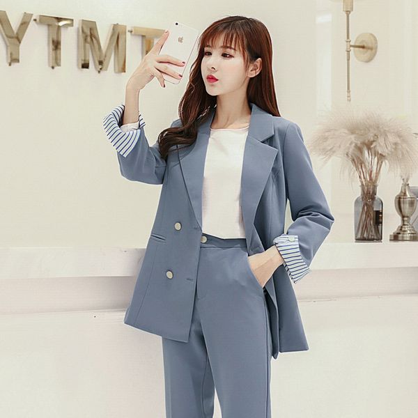 

new fashion women's women's casual suit two-piece suit (jacket + pants) women's business office formal suit support customiza, White;black