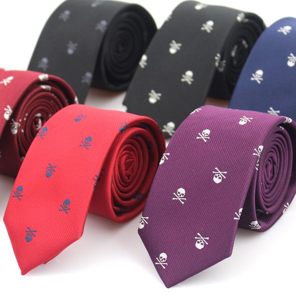 

new casual slim skull ties for men classic polyester neckties fashion man tie for wedding party male tie neckwear, Black;blue