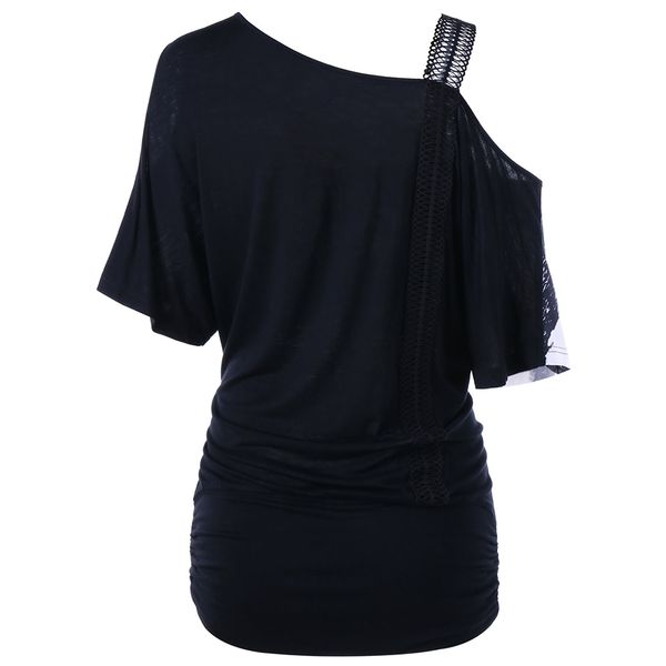 

one shoulder women t-shirt skew neck floral print short sleeve t shirt summer casual streetwear ladies tshirts female broadcloth, White