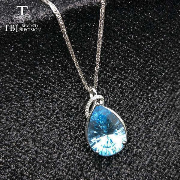 

tbj,natural z pendant with chains,big 11ct pear 12*16 concave cut blue z gemstone necklace in 925 sterling silver
