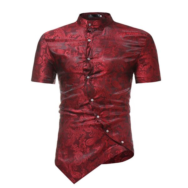 Elegante camicia da uomo Party Vintage Flower Print Blusa Casual Fitness manica corta Top 2018 Hip Hop inclinato Smart Tuxedo Abbigliamento