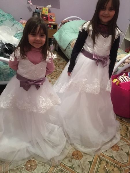 

элегантный-line длинный топ кружева cap рукавом девушки цветка платья с бантом молния тюль дети свадебные платья девушки театрализованное пл, White