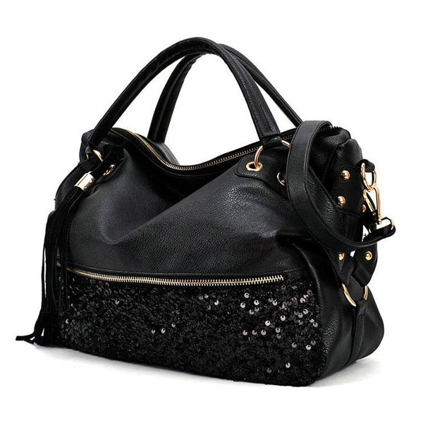 

women new fashion retro handbag faux leather shoulder bag satchel messenger purse tote black