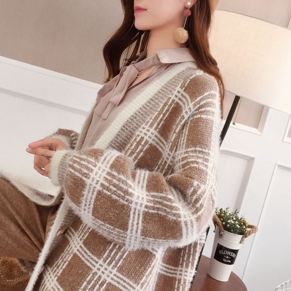 

autumn winter sweater knitted cardigan batwing sleeve plaid casaco feminino streetwear outwear harajuku overcoat cardigan women, White;black