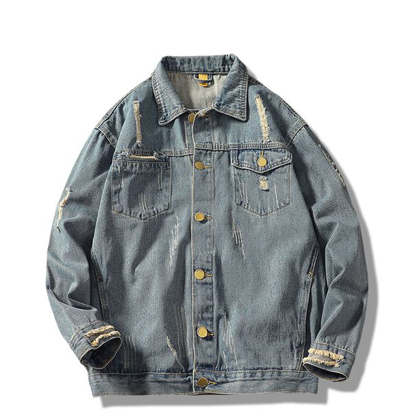 

2018 autumn denim jeans casual jackets men coat male jacket streetwear hip hop clothing mens ripped distressed hole, Black;brown
