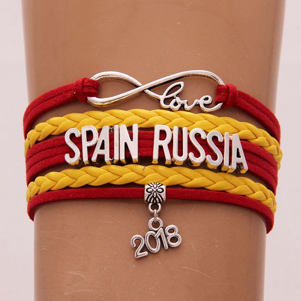

браслет infinity love испания мексика россия 2018 кубок мира ювелирные изделия кожа национальный флаг женщины мужчины браслеты подарок для ф, Golden;silver