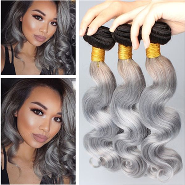 

body wave 1b/grey ombre brazilian virgin human hair bundle deals 3pcs lot black and silver grey ombre human hair weave bundles 10-30"