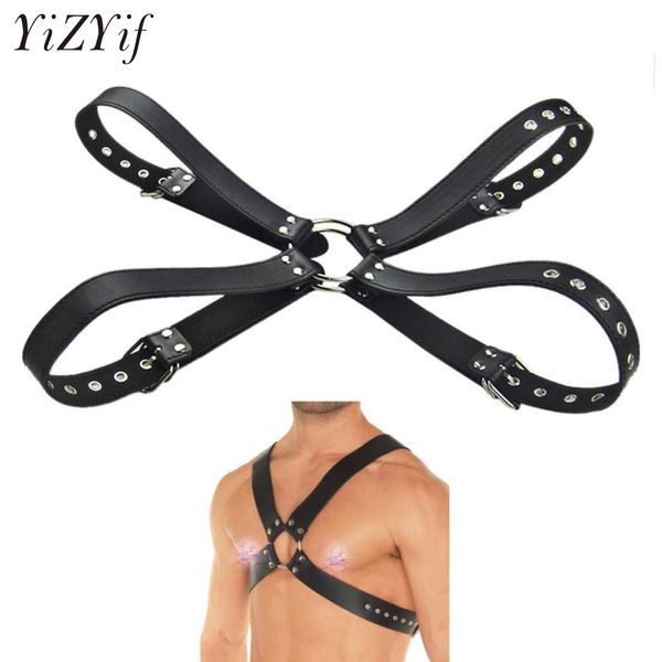 

2018 yizyif fashion men black clubwear for men pu body chest harness belt men's adjustable shapers to show male charm