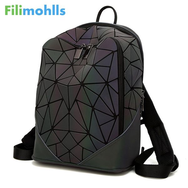 

fashion women backpack pvc geometric luminous backpack 2018 new travel bags for school back pack holographic backpacks s1479