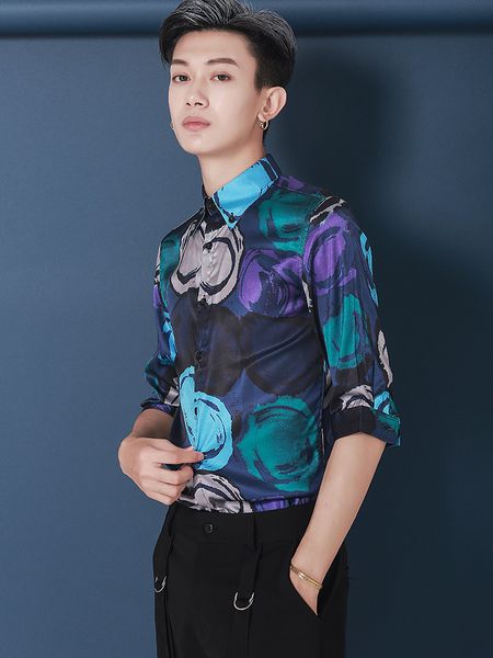 

3xl 2018 new men's clothing gd fashion hair stylist original oil painting printing half sleeve shirt plus size costumes, White;black