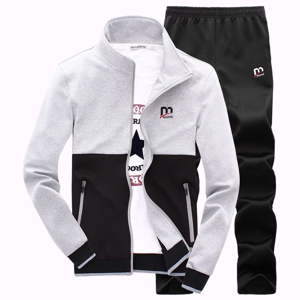

new fashion spring autumn men sporting suit hoodies +pant sweatsuit two piece set tracksuit set for men clothing, Gray