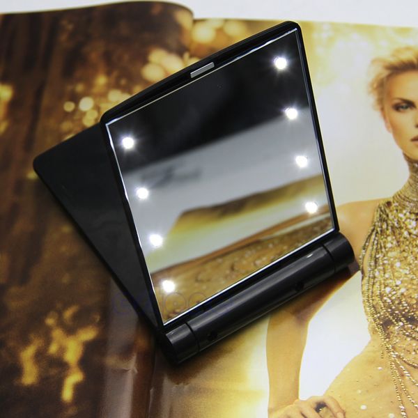 

beauty folding makeup cosmetic compact pocket mirror with 8 led lights lamps