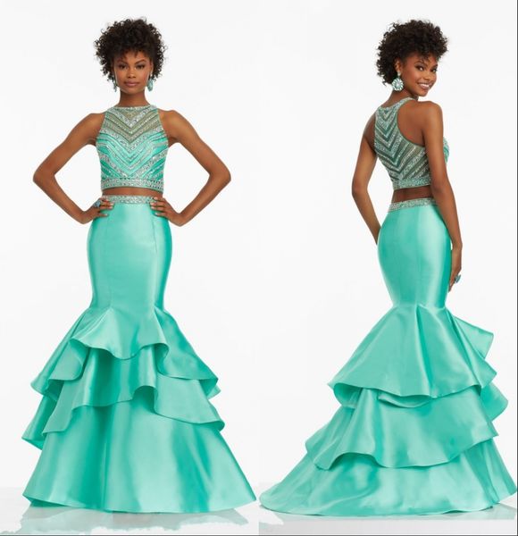 

2019 новый дизайн атласная мята зеленый платья выпускного вечера русалка две части многоуровневого бисером развертки поезд выпускного вечера, Black