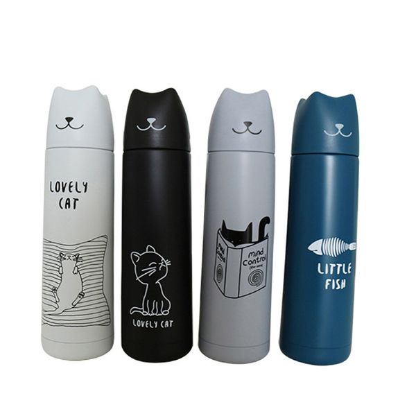 500ml 17oz Cute Cat Thermos Tazza termica sottovuoto Boccette Thermos Lovers Thermos Doppia parete Acciaio inossidabile Bevanda per caffè Trave Bottiglia d'acqua