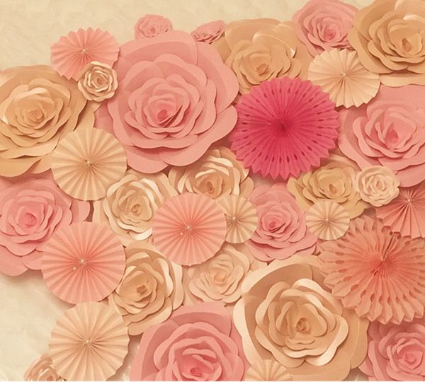 Fiore di carta artificiale grande rosa Fiore di carta fatto a metà fai-da-te per la decorazione domestica Decorazione di nozze Sfondo per feste Puntelli per fotografia a parete