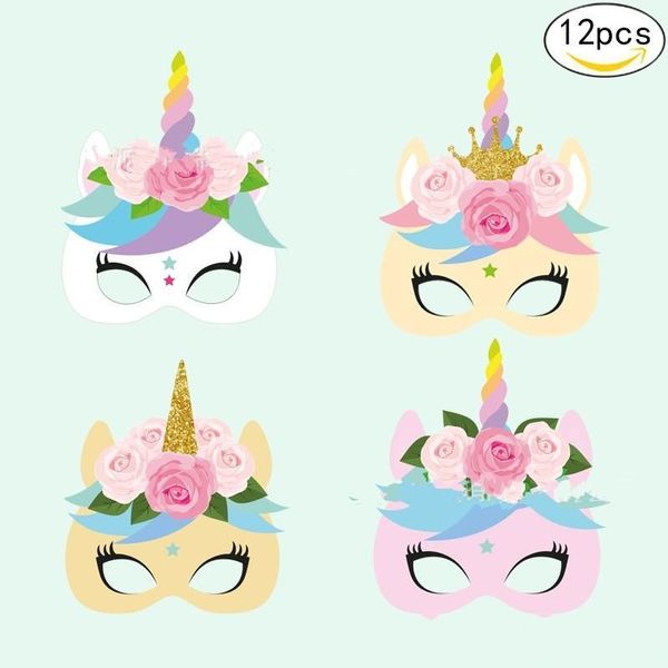 Yenilik Unicorn Yüz Maskeleri Gökkuşağı Renk At Şekli Kağıt Masquerade Maske Parti Cosplay Dekor Malzemeleri Için Komik 10 adet BB