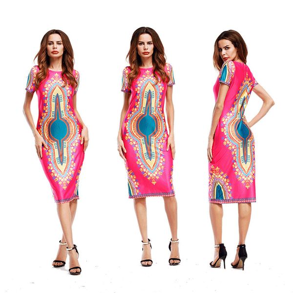 

new traditional dresses 2018 summer large size women's african tribal totem national digital printing dresses mujer vestidos, Red