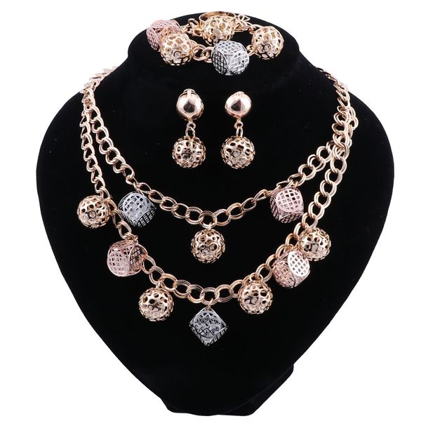 

jewelry sets wedding crystal fashion bridal african gold color necklace earrings bracelet women ring party sets, Black