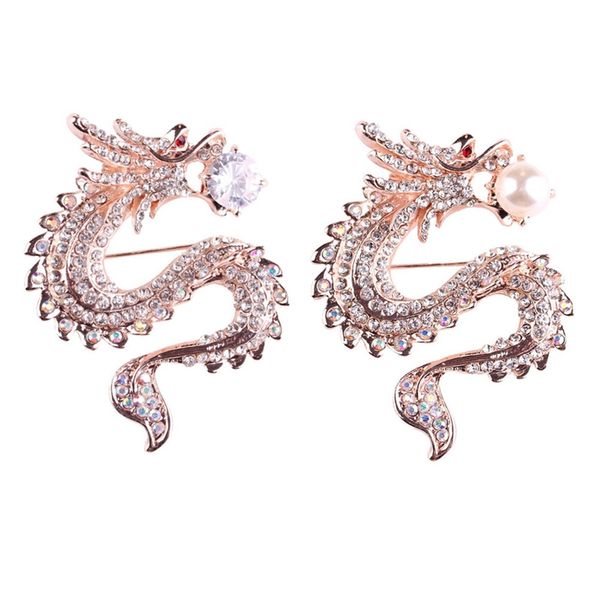 

rhinestone/simulated pearl china dragon brooches crystal men's suit pin zinc alloy animal brooch pin women's jewelry, Gray