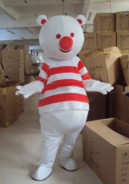 Costumi mascotte orso sportivo Tema animato orsacchiotto bianco a strisce rosse Cospaly Personaggio mascotte dei cartoni animati Costume da festa di carnevale di Halloween