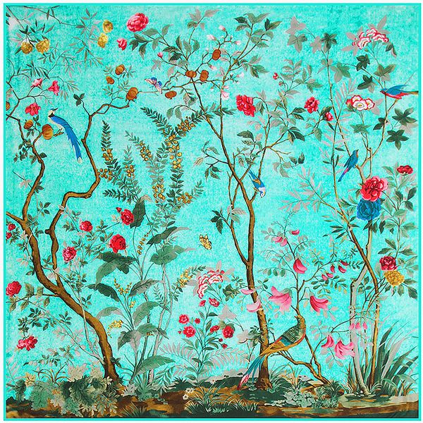 

italy joker animal floral print shawl scarf for women handmade luxury design foulard femme bird pattern large twill shawls wholesale 130*130, Blue;gray