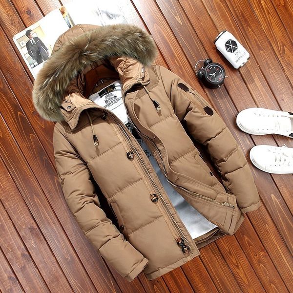 

rongge hooded coat winter jackets man thickness down jacket with hat casual mens warm outwear new arrivals down jackets 3xl, Black