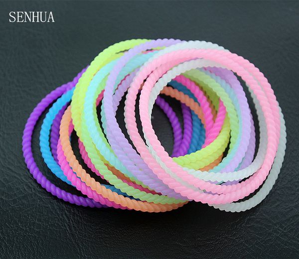 

drop shipping 20pcs neon fluorescent luminous bracelets wristbands rubber gummy hairband twist glow bracelets bangles mb02, Golden;silver