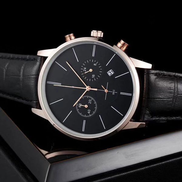 

все вспомогательные циферблаты работают мужские часы класса люкс 42 мм циферблат кожаный ремешок секундомер кварцевые часы для мужчин мужско, Slivery;brown