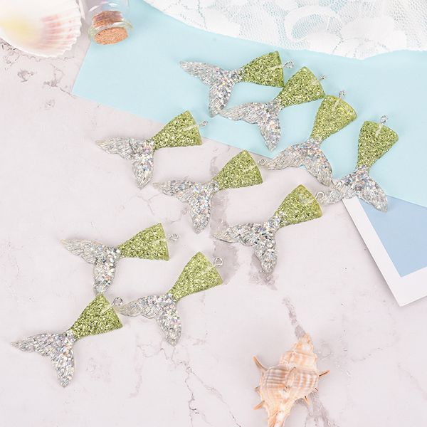 

10pcs mermaid tail keychain sequins fishtail keyring decor pendants women bags car key phone charms party gift kid toy, Silver