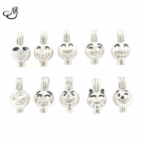 

10style sier plated emoticons cage locket pendant pearl cage jewelry making beads cage essential oil diffuser locket necklace, Black