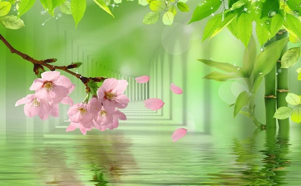 

custom wall mural modern art painting mural wallpaper original 3d three-dimensional peach blossom bamboo space expansion tv bac