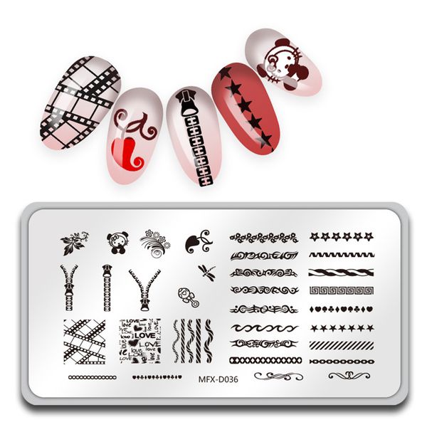 

mifanxi rectangle nail stamping plate geometry zipper manicure nail art image template nails tools, White